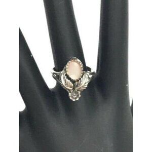 Sterling Silver And Polished Moonstone Inlay Floral Metalwork  (R14)